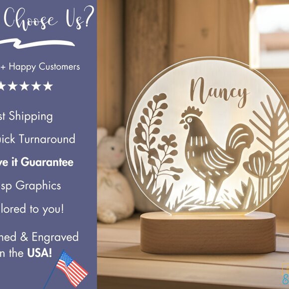 Chicken Custom Name Lamp • Personalized LED Cloud Decor • Kids Gift - Picture 4 of 8